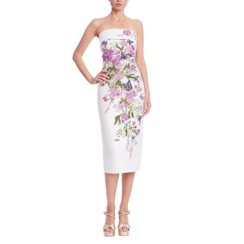 Badgley Mischka 3D Butterfly Strapless Midi Dress $795 Ivory sz 16 NWT Bridal